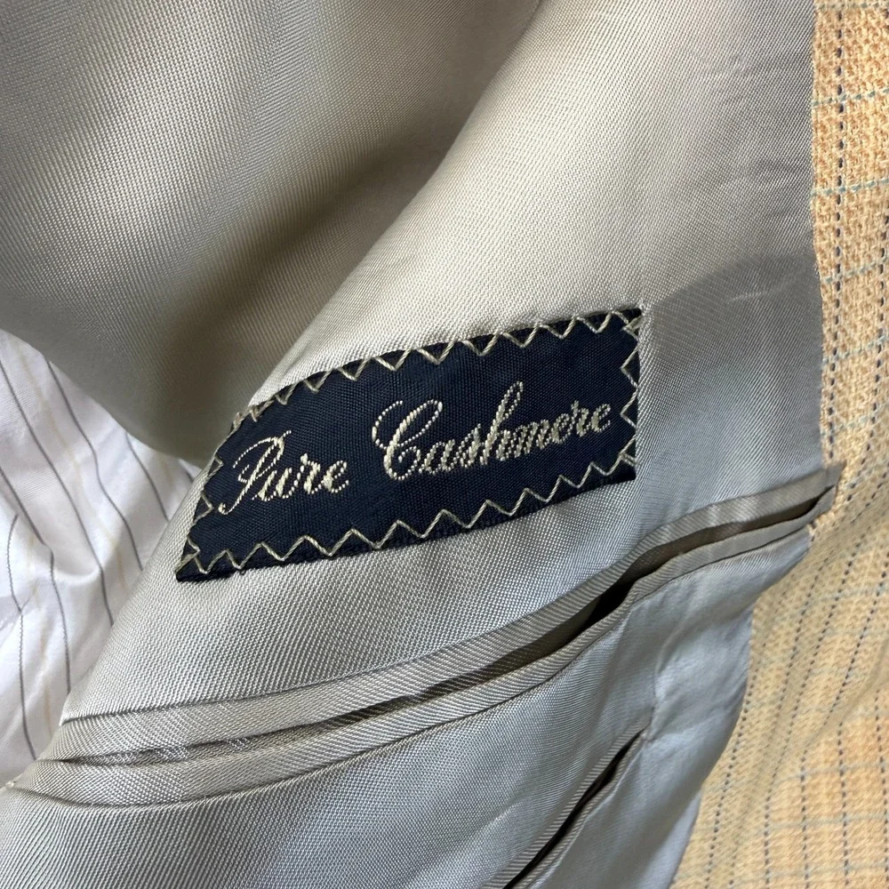 Ermenegildo Zegna Cashmere Blazer Jacket Mens 52 IT 42 US Yellow Pinstripe Vtg